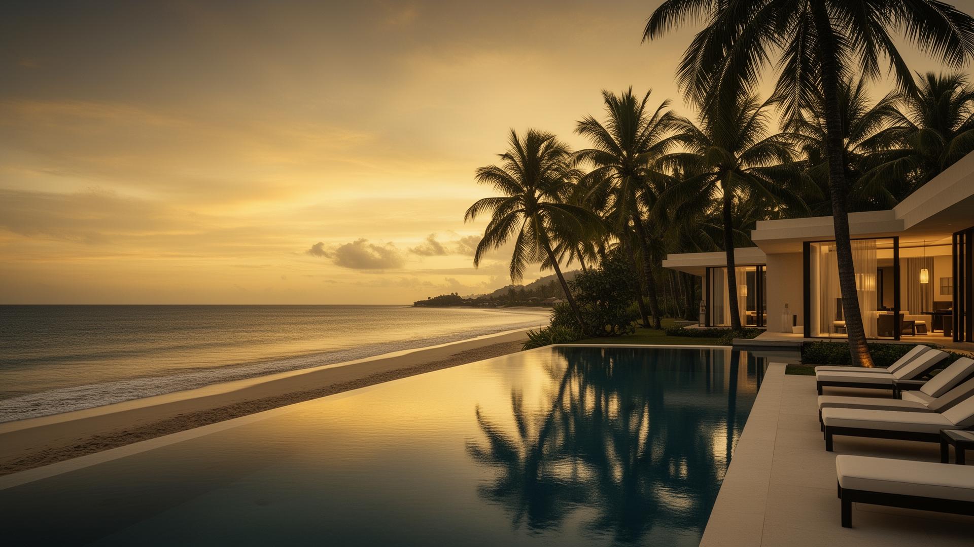 Luxury beachfront resort at twilight